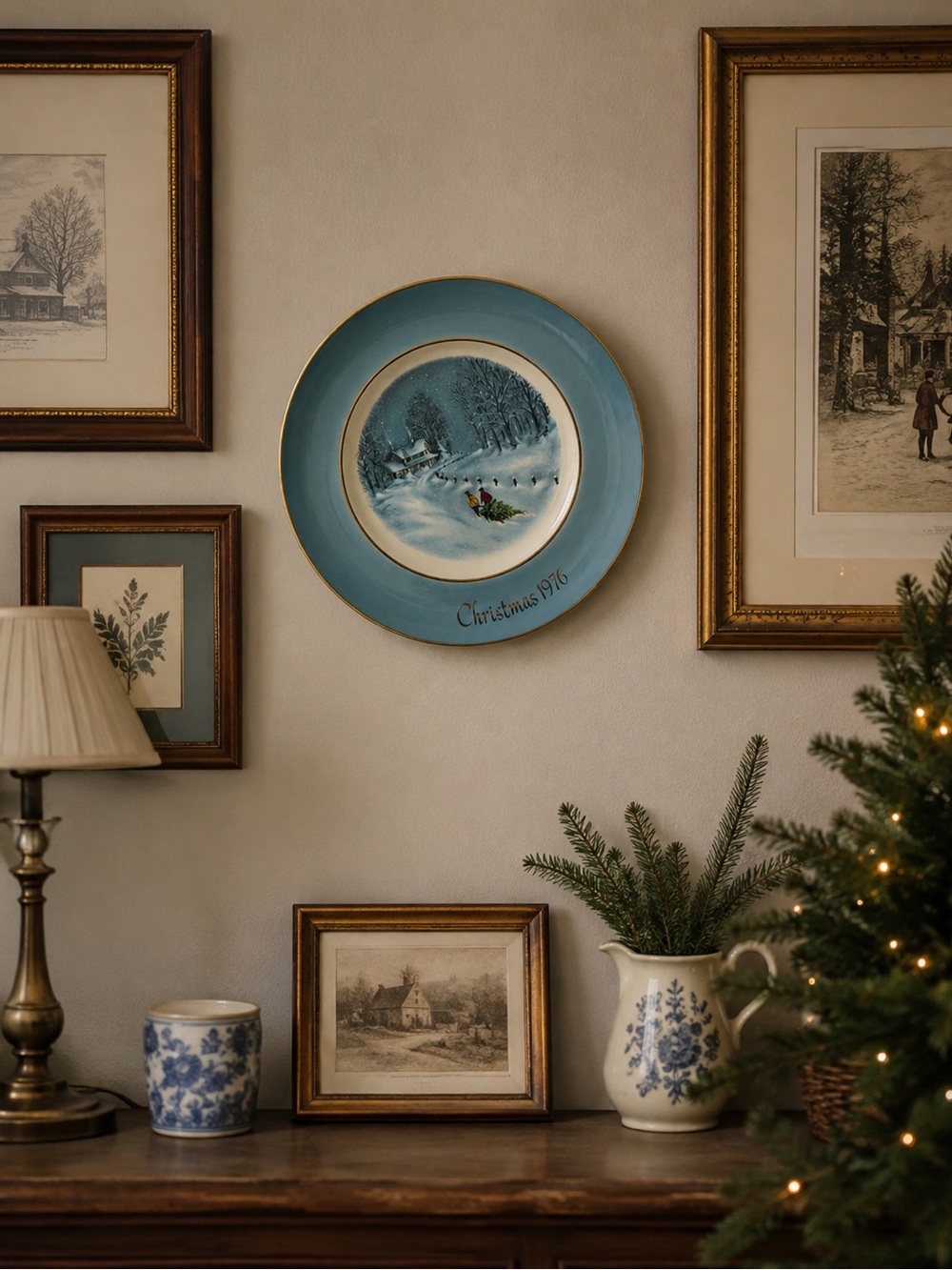 Avon Blue Decorative Christmas Plate Backing Vintage